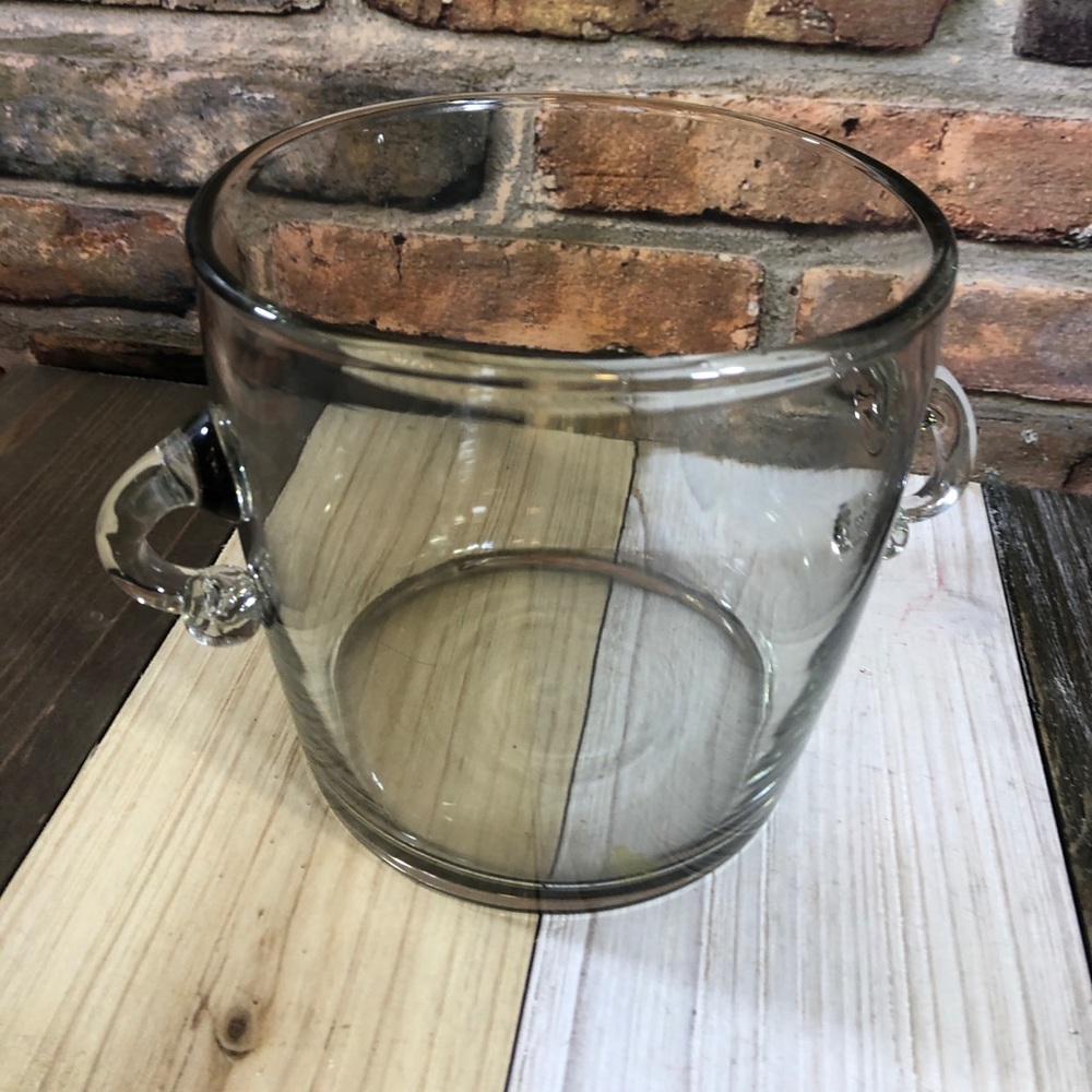 Clear Gray Glass Ice Bucket 5”X5.5” In Diameter
